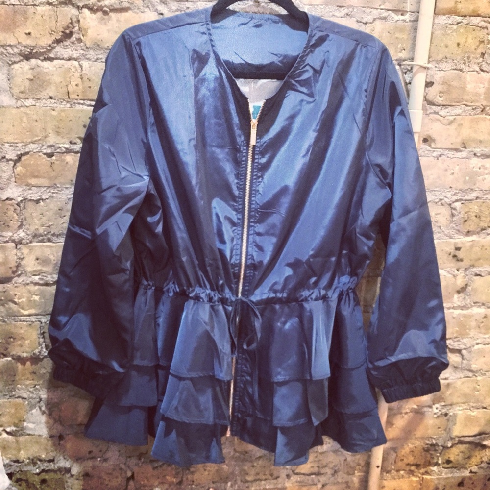 Tiered Ruffle Bomber Jacket Plus
